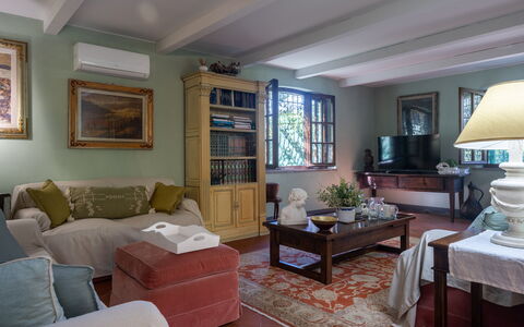 Podere la Botte, Pool, Lari: Furniture, Interior Design, Couch, Wall, Flooring, Floor, Wood, Room, Ceiling, Living Room