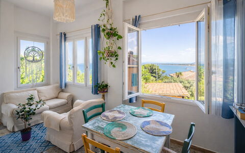 La Torre sul Ponte, Seaview, Garden: Furniture, Home, Chair, Kitchen & Dining Room Table, Houseplant, Balcony, Shade, Eco Hotel, Flowerpot, Linens