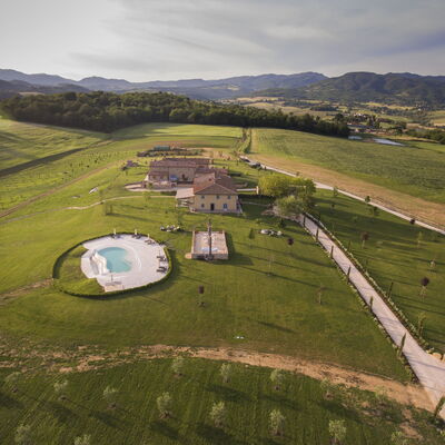 Le Tre Virtù Luxury Relais, Private Pool, Mugello: Plain, Estate, Farm, Aerial Photography, Bird'S-Eye View, Swimming Pool, Villa