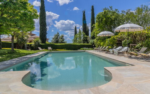 Podere Peteglia: Swimming Pool, Garden, Water Feature, Shade, Resort, Landscaping, Eco Hotel, Design, Outdoor Furniture, Evergreen