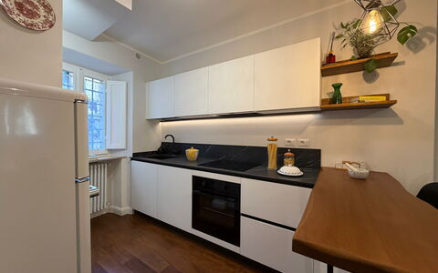 Casa Amandoli: Countertop, Kitchen, Kitchen Appliance, Interior Design, Cabinetry, Furniture, Major Appliance, Flooring, Wood, Kitchen Stove