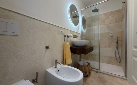Casa Amandoli: Bathroom, Flooring, Plumbing Fixture, Floor, Interior Design, Bathroom Sink, Wall, Sink, Tap, Toilet