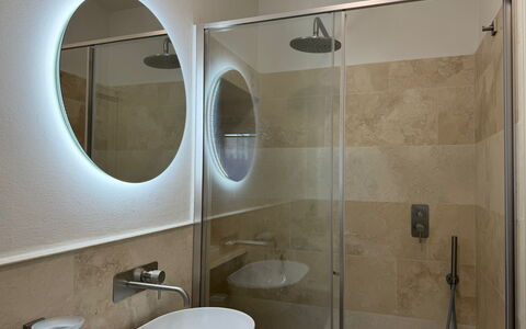 Casa Amandoli: Bathroom, Interior Design, Plumbing Fixture, Wall, Flooring, Bathroom Sink, Mirror, Floor, Plumbing, Sink