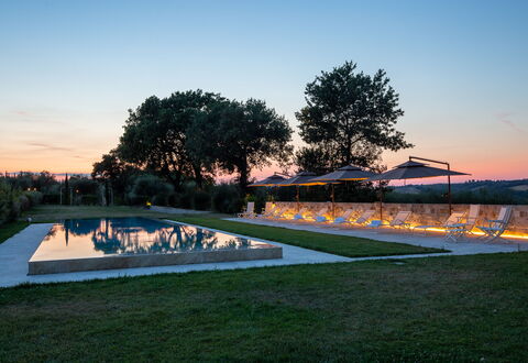 Poggio Mori 20: Swimming Pool, Landscape, Landscaping, Lawn, Water Feature, Evening, Dusk, Park, Reflecting Pool, Shadow