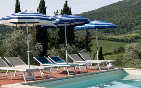 Podere le Lune with Pool, San Gimignano: Outdoor Furniture, Resort, Shade, Outdoor Table, Swimming Pool, Sunlounger, Chair, Eco Hotel, Umbrella, Houseplant