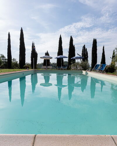 Podere le Lune with Pool, San Gimignano: Blue, Swimming Pool, Resort, Landscaping, Hacienda, Water Feature, Eco Hotel, Outdoor Furniture, Villa