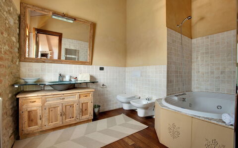 Mattei Villa: Flooring, Interior Design, Plumbing Fixture, Bathroom, Wall, Floor, Bathroom Sink, Sink, Tap, Furniture