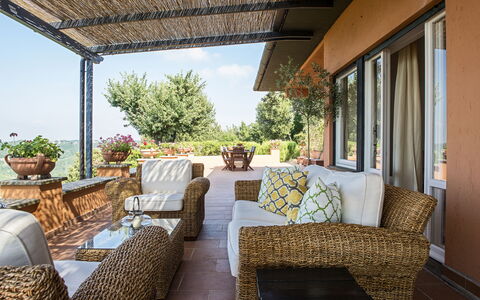 Villa El Olivar: Furniture, Chair, Outdoor Furniture, Table, Outdoor Table, Resort, Flowerpot, Shade, Eco Hotel, Garden