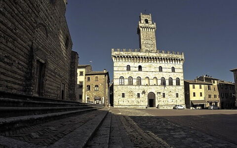 Villa Montepulciano Vineyard: Sky, Daytime, Landmark, Tower, Medieval Architecture, Historic Site, Classical Architecture, Cumulus, Town Square