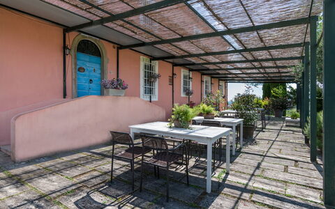 Agriturismo le Due Querce: Shade, Chair, Outdoor Structure, Flowerpot, Outdoor Table, Balcony, Houseplant, Yard, Patio, Outdoor Furniture