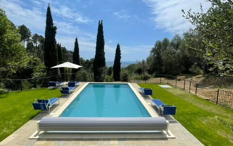 Villa Il Torrazzo, Vista Mare, Massarosa: Blue, Swimming Pool, Composite Material, Outdoor Furniture, Leisure, Shade, Garden, Landscaping, Estate, Resort