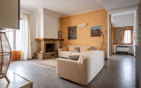 Casa Lory, Monteriggioni, Siena: Furniture, Interior Design, Flooring, Wall, Floor, Wood, Room, Couch, Lighting, Living Room