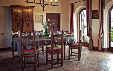 Villa Selvamica: Furniture, Interior Design, Table, Flooring, Chair, Wood, Dining Room, Floor, Kitchen & Dining Room Table, Lighting