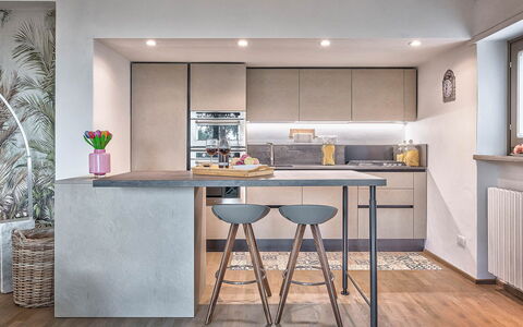 Cortona Deluxe: Furniture, Interior Design, Kitchen, Flooring, Countertop, Floor, Wood, Kitchen Appliance, Cabinetry, Table