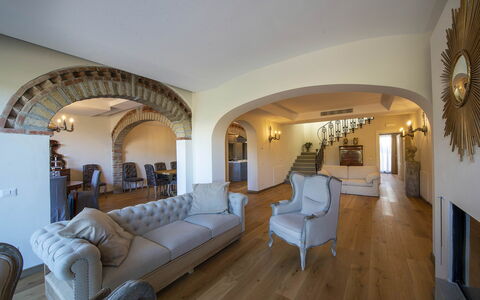 Villa Serena: Furniture, Interior Design, Flooring, Couch, Wood, Floor, Ceiling, Room, Lighting, Living Room