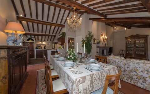 Villa Vorno: Furniture, Interior Design, Ceiling, Table, Chair, Lighting, Light Fixture, Dining Room, Flooring, Room