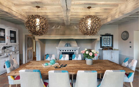 Villa la Foresta: Furniture, Interior Design, Table, Wood, Chair, Ceiling, Kitchen & Dining Room Table, Dining Room, Flooring, Room