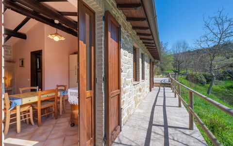 Il Giuncheto Apartments, Pool, Umbrian Countryside: Wood, Door, Cottage, Hardwood, Wood Stain, Kitchen & Dining Room Table, Brick, Porch, Plank, Farmhouse