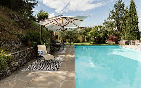 Villa Essiccatoio: Swimming Pool, Outdoor Furniture, Flagstone, Furniture, Umbrella, Shade, Resort, Chair, Eco Hotel, Composite Material