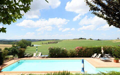 Terre di Giano Private Pool and View, Umbria: Swimming Pool, Outdoor Furniture, Eco Hotel, Estate, Garden, Landscaping, Villa, Hacienda, Shade, Yard