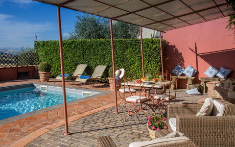 Villa Camelia: Swimming Pool, Furniture, Outdoor Furniture, Chair, Flowerpot, Resort, Umbrella, Table, Outdoor Table, Sunlounger