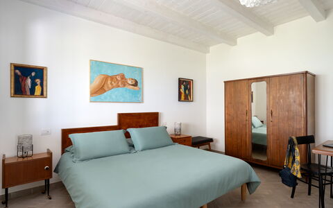 Villa Ombrone: Bed, Furniture, Bedroom, Wall, Flooring, Interior Design, Floor, Bedding, Wood, Bed Sheet