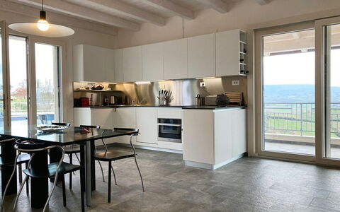 Villa Ombrone: Furniture, Interior Design, Flooring, Kitchen, Floor, Chair, Wood, Ceiling, Countertop, Kitchen & Dining Room Table