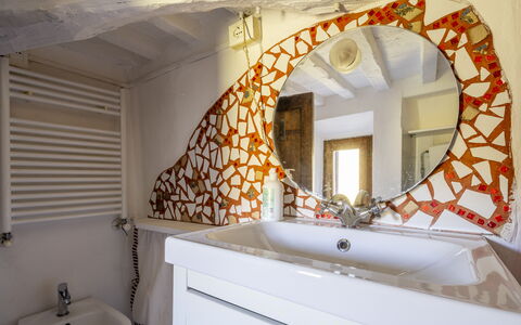 House in Sassa, Historic Tuscany Village, View: Plumbing Fixture, Plumbing, Tap, Bathroom, Mirror, Tile