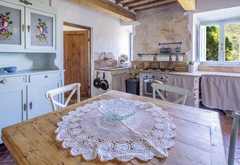 House in Sassa, Historic Tuscany Village, View: Furniture, Interior Design, Flooring, Wood, Table, Chair, Floor, Kitchen, Kitchen & Dining Room Table, Room