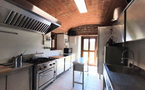 Villa Campo al Vento - Country Farm: Kitchen, Countertop, Kitchen Appliance, Kitchen Stove, Major Appliance, Lighting, Ceiling, Interior Design, Stove, Home Appliance
