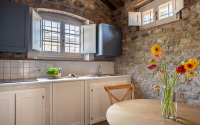 Maison Badia a Passignano: Furniture, Interior Design, Kitchen, Flooring, Countertop, Sink, Cabinetry, Kitchen Appliance, Home, Tap