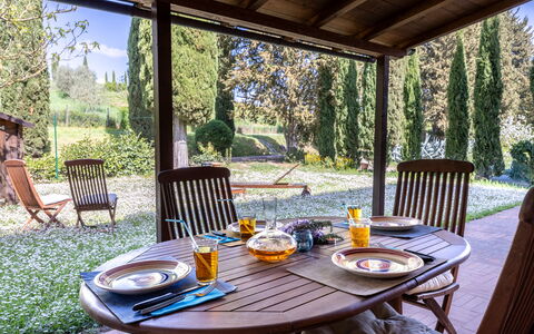 Civico108 Vacation Home, Pool, Castellina in Chian: Furniture, Outdoor Furniture, Table, Chair, Outdoor Table, Kitchen & Dining Room Table, Shade, Garden, Patio, Coffee Table