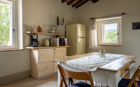 Il Casale al Colle: Furniture, Interior Design, Wood, Flooring, Kitchen, Ceiling, Floor, Room, Lighting, Table