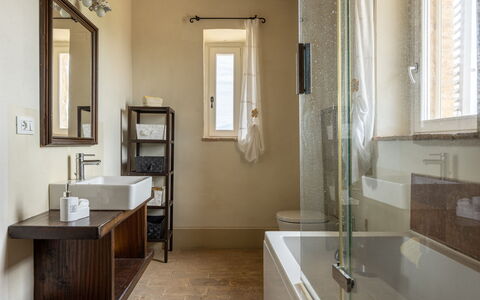 Il Casale al Colle: Bathroom, Interior Design, Flooring, Plumbing Fixture, Wall, Floor, Bathroom Sink, Sink, Ceiling, Mirror
