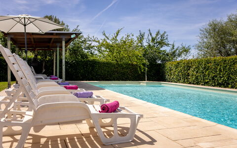 Il Cipresso, Casa dei Nonni, Cortona: Swimming Pool, Outdoor Furniture, Furniture, Composite Material, Garden, Shade, Resort, Umbrella, Landscaping, Chair