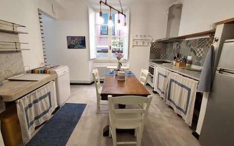 La Riva - Levanto: Furniture, Flooring, Interior Design, Floor, Wood, Kitchen, Major Appliance, Countertop, Kitchen Appliance, Table