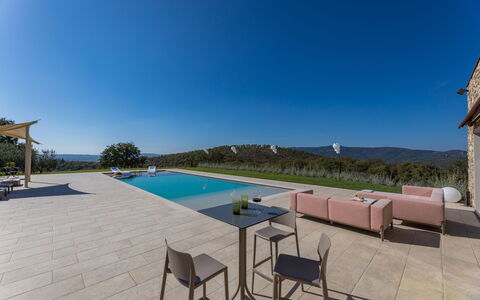 La Calcinaia Country House, Bucine: Composite Material, Outdoor Furniture, Flagstone, Concrete, Swimming Pool, Landscaping, Shade, Tile, Design, Courtyard