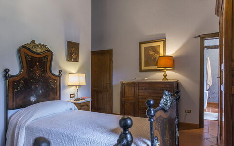 Casa Torrione 14: Furniture, Bedroom, Flooring, Bed, Interior Design, Drawer, Bed Frame, Bed Sheet, Nightstand, Floor