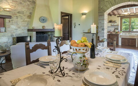 Casale al Doglio 6+1: Furniture, Interior Design, Wall, Table, Flooring, Chair, Ceiling, Kitchen & Dining Room Table, Dining Room, Lighting