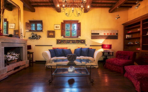Casale dei Girasoli 14: Furniture, Interior Design, Flooring, Couch, Living Room, Wood, Floor, Chair, Room, Table
