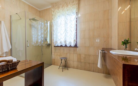 Villa Costanza 6: Flooring, Floor, Interior Design, Wall, Plumbing Fixture, Bathroom, Ceiling, Plumbing, Tap, Lighting