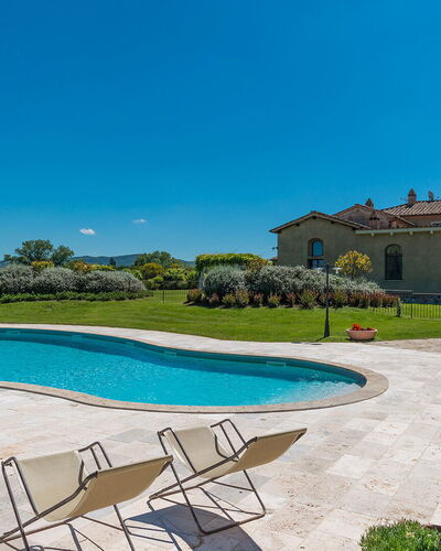 Villa le Chiarne 22: Sky, Blue, Swimming Pool, Estate, Outdoor Furniture, Landscaping, Lawn, Shade, Hacienda, Villa