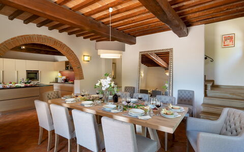 La Villa Nell'Isola Verde 12: Furniture, Interior Design, Table, Chair, Wood, Flooring, Ceiling, Kitchen & Dining Room Table, Dining Room, Lighting