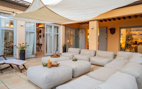Villa le Cave 12: Furniture, Floor, Couch, Outdoor Furniture, Shade, Chair, Living Room, Eco Hotel, Outdoor Structure