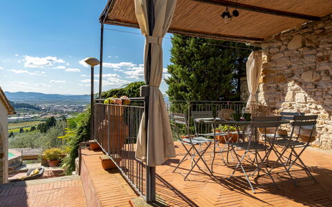 Torre al Poggio 8: Balcony, Porch, Chair, Outdoor Furniture, Deck, Shade, Handrail, Flowerpot, Eco Hotel, Houseplant