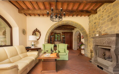 Casale del Castagneto 8: Furniture, Interior Design, Wall, Flooring, Wood, Ceiling, Floor, Table, Living Room, Lighting