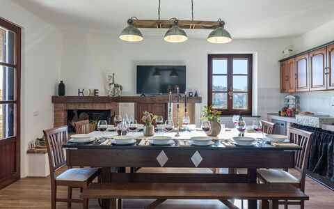 Casale Bella Vita 8+4: Furniture, Interior Design, Table, Dining Room, Flooring, Wood, Kitchen & Dining Room Table, Chair, Room, Floor