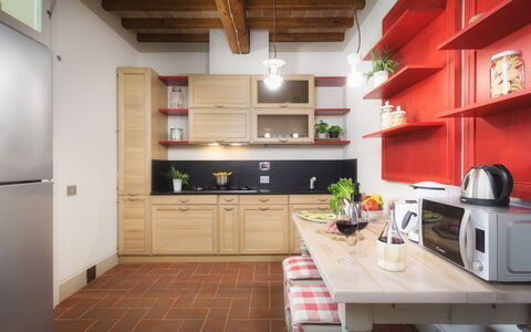 Villa Il Magnifico 10: Furniture, Kitchen, Interior Design, Flooring, Cabinetry, Kitchen Appliance, Wood, Shelf, Shelving, Countertop