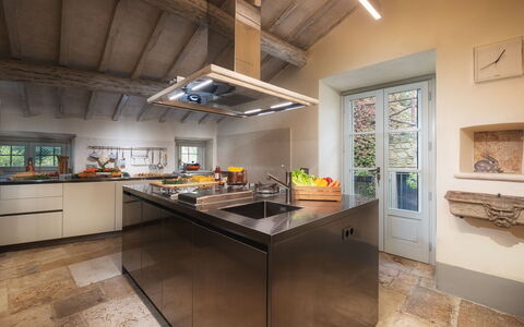 Villa Metelliano 10: Kitchen, Interior Design, Countertop, Flooring, Furniture, Kitchen Appliance, Wood, Ceiling, Cabinetry, Floor
