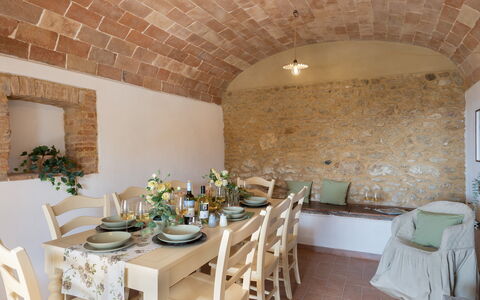 Casa la Fenice 8+2: Furniture, Interior Design, Ceiling, Table, Kitchen & Dining Room Table, Flooring, Chair, Lighting, Floor, Dining Room